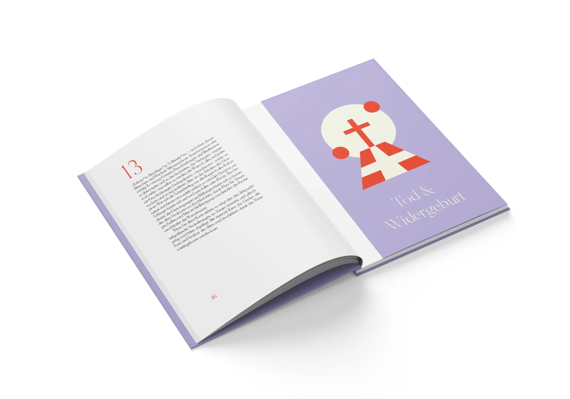 Kapiteleinstieg des Tarot-Guides „Handbuch Crowley Tarot“: violette Seite „Tod & Wiedergeburt“ mit grafischem Symbol, mystisch und reduziert