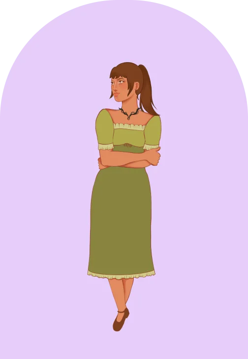 Full-Body-Illustration: Figur in olivgrünem Kleid in ganzer Größe
