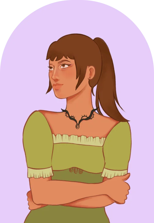 Porträt-Illustration: Figur mit verschränkten Armen bis zur Hüfte