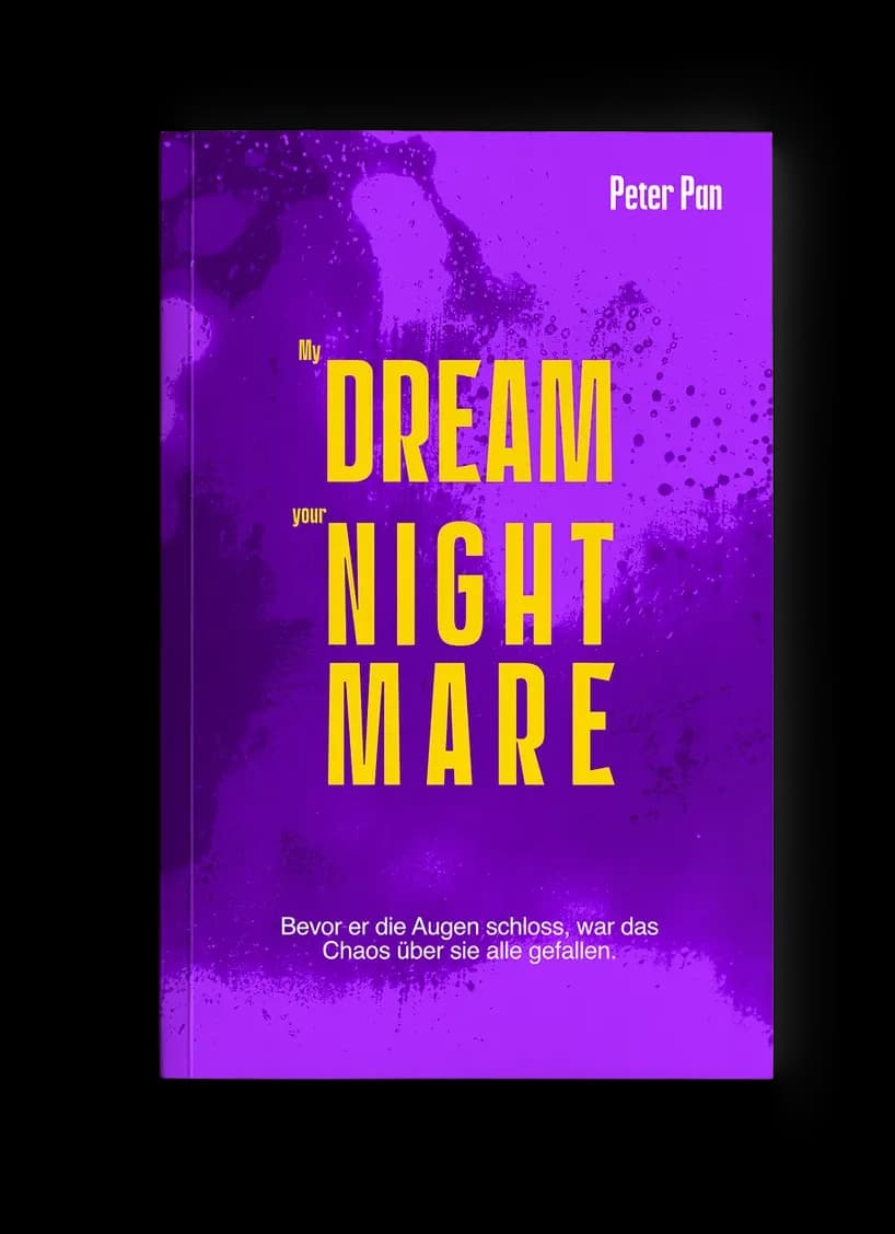 New-Adult-Cover „My Dream your nightmare“: knallgelbe Blockbuchstaben auf violett gesprenkeltem Farbverlauf, plakativ-rau und energiegeladen in Lila und Gelb