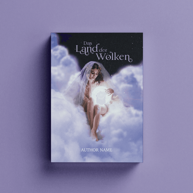 Buchcover-Ausschnitt mit verträumter Engelsfigur in pastellblauem Himmel, sanfte luftige Stimmung